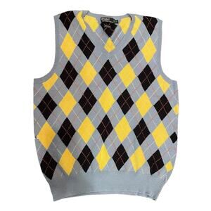Polo Ralph Lauren Men’s Large Tall Argyle Sweater Vest Blue & Yellow Cashmere